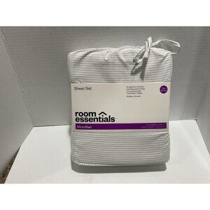 Room Essentials Twin/Twin XL Sheet Set New 3-Pc Set White Gray Stripe Microfiber